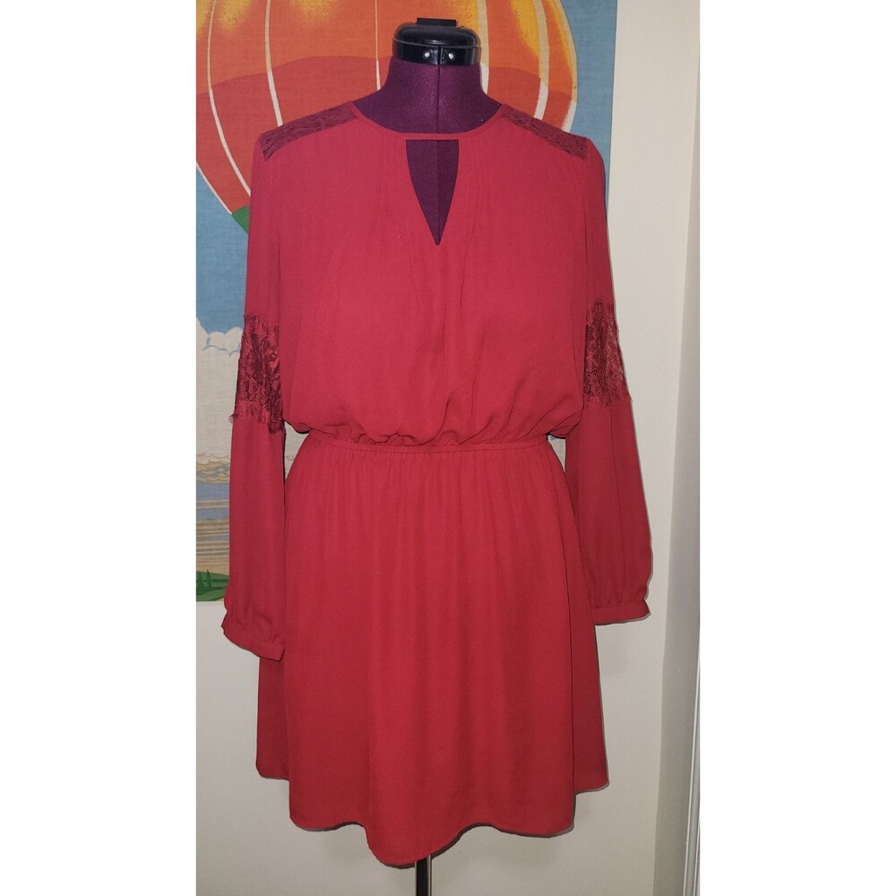 Express Red Lace Chiffon Dress Coquette Feminine Romantic Valentine Womens Sz L